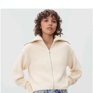 Everlane Cream Ribbed Zipper Cardigan